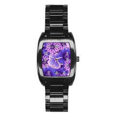 Pattern Floral Flora Flower Flowers Blue Violet Patterns Stainless Steel Barrel Watch