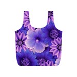 Pattern Floral Flora Flower Flowers Blue Violet Patterns Full Print Recycle Bag (S) Back