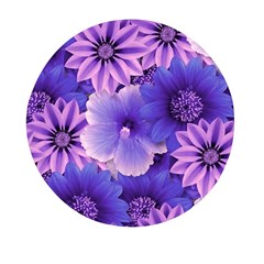 Pattern Floral Flora Flower Flowers Blue Violet Patterns Mini Round Pill Box by Jancukart