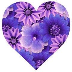 Pattern Floral Flora Flower Flowers Blue Violet Patterns Wooden Puzzle Heart by Jancukart