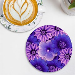 Pattern Floral Flora Flower Flowers Blue Violet Patterns Uv Print Round Tile Coaster by Jancukart