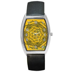 Mandala Vintage Painting Flower Barrel Style Metal Watch