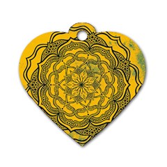 Mandala Vintage Painting Flower Dog Tag Heart (two Sides)