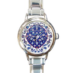 Art Pattern Design Blue Old Style Round Italian Charm Watch by Jancukart