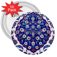 Art Pattern Design Blue Old Style 3  Buttons (10 Pack) 