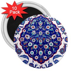 Art Pattern Design Blue Old Style 3  Magnets (10 Pack) 