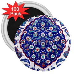 Art Pattern Design Blue Old Style 3  Magnets (100 Pack)