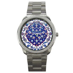 Art Pattern Design Blue Old Style Sport Metal Watch by Jancukart