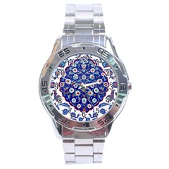 Art Pattern Design Blue Old Style Stainless Steel Analogue Watch by Jancukart