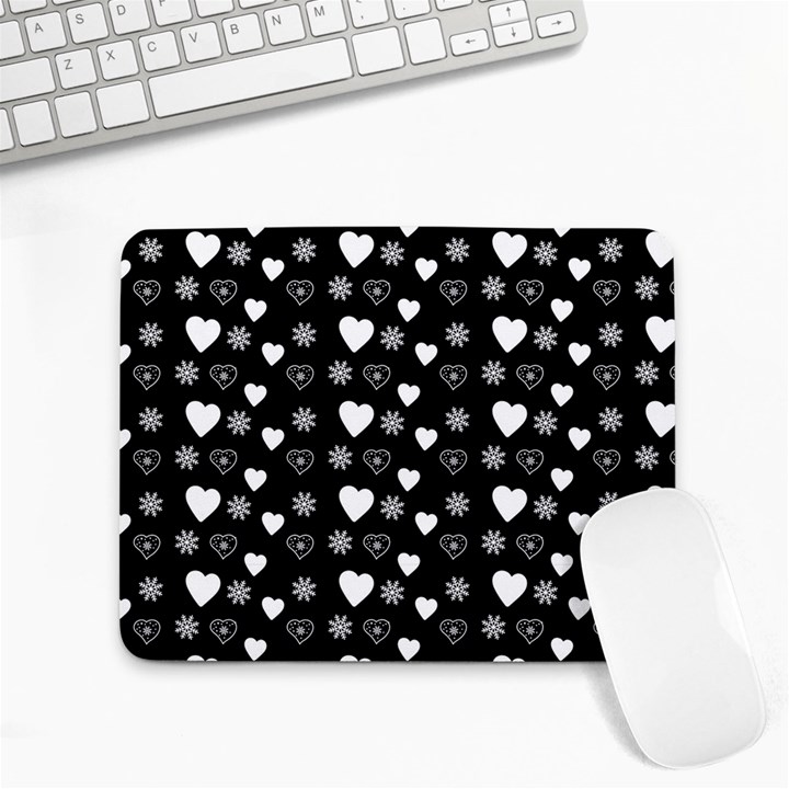 Hearts Snowflakes Black Background Small Mousepad