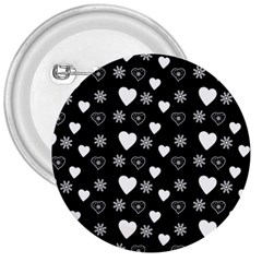 Hearts Snowflakes Black Background 3  Buttons by Jancukart