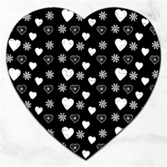 Hearts Snowflakes Black Background Jigsaw Puzzle (heart) by Jancukart