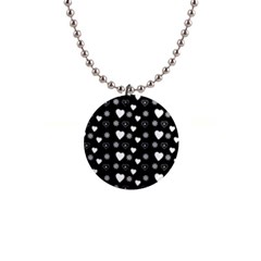 Hearts Snowflakes Black Background 1  Button Necklace