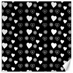 Hearts Snowflakes Black Background Canvas 20  X 20  by Jancukart