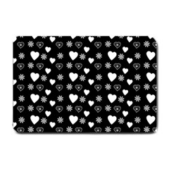 Hearts Snowflakes Black Background Small Doormat by Jancukart