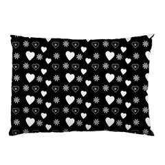 Hearts Snowflakes Black Background Pillow Case by Jancukart