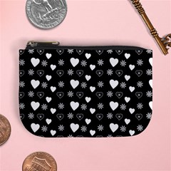 Hearts Snowflakes Black Background Mini Coin Purse by Jancukart