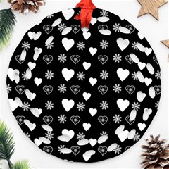 Hearts Snowflakes Black Background Ornament (round Filigree)