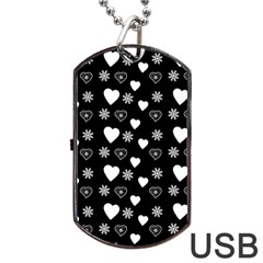 Hearts Snowflakes Black Background Dog Tag Usb Flash (one Side) by Jancukart