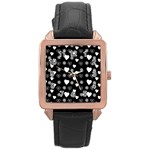 Hearts Snowflakes Black Background Rose Gold Leather Watch  Front