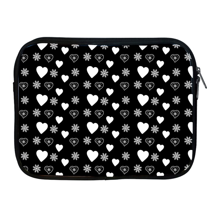 Hearts Snowflakes Black Background Apple iPad 2/3/4 Zipper Cases