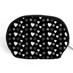 Hearts Snowflakes Black Background Accessory Pouch (medium) by Jancukart