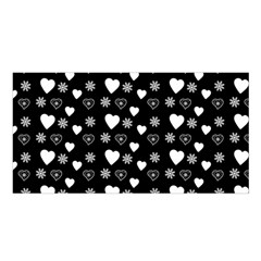 Hearts Snowflakes Black Background Satin Shawl 45  X 80  by Jancukart