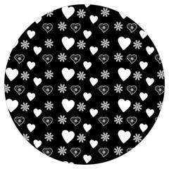 Hearts Snowflakes Black Background Round Trivet by Jancukart