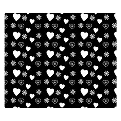 Hearts Snowflakes Black Background Premium Plush Fleece Blanket (small) by Jancukart