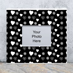 Hearts Snowflakes Black Background White Wall Photo Frame 5  X 7  by Jancukart