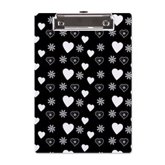 Hearts Snowflakes Black Background A5 Acrylic Clipboard