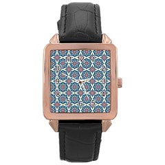 Mandala Seamless Background Texture Rose Gold Leather Watch 