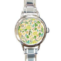 Tropical Leaf Leaves Palm Green Round Italian Charm Watch