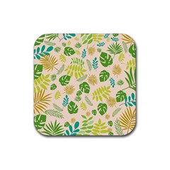 Tropical Leaf Leaves Palm Green Rubber Coaster (square) by Jancukart