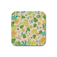 Tropical Leaf Leaves Palm Green Rubber Square Coaster (4 Pack) by Jancukart