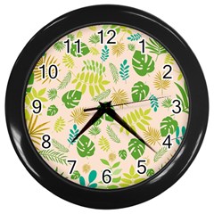 Tropical Leaf Leaves Palm Green Wall Clock (black) by Jancukart