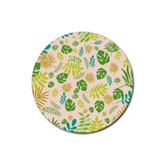 Tropical Leaf Leaves Palm Green Rubber Coaster (round) by Jancukart