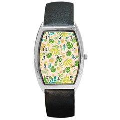 Tropical Leaf Leaves Palm Green Barrel Style Metal Watch