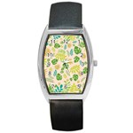 Tropical Leaf Leaves Palm Green Barrel Style Metal Watch Front