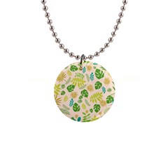 Tropical Leaf Leaves Palm Green 1  Button Necklace