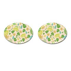 Tropical Leaf Leaves Palm Green Cufflinks (oval)