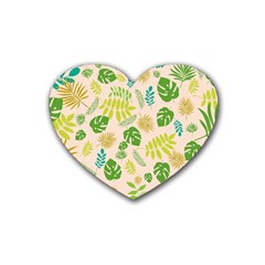 Tropical Leaf Leaves Palm Green Rubber Coaster (heart) by Jancukart