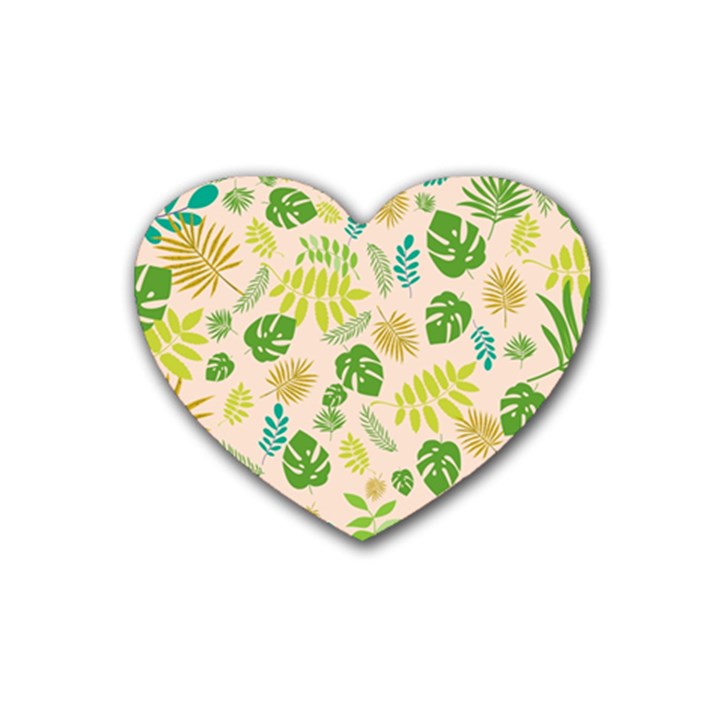 Tropical Leaf Leaves Palm Green Rubber Coaster (Heart)