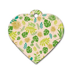 Tropical Leaf Leaves Palm Green Dog Tag Heart (one Side)