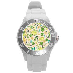 Tropical Leaf Leaves Palm Green Round Plastic Sport Watch (l) by Jancukart