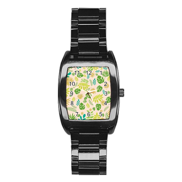 Tropical Leaf Leaves Palm Green Stainless Steel Barrel Watch