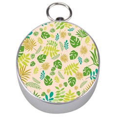 Tropical Leaf Leaves Palm Green Silver Compasses