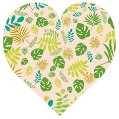 Tropical Leaf Leaves Palm Green Wooden Puzzle Heart by Jancukart