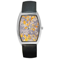 Fabric Floral Background Barrel Style Metal Watch