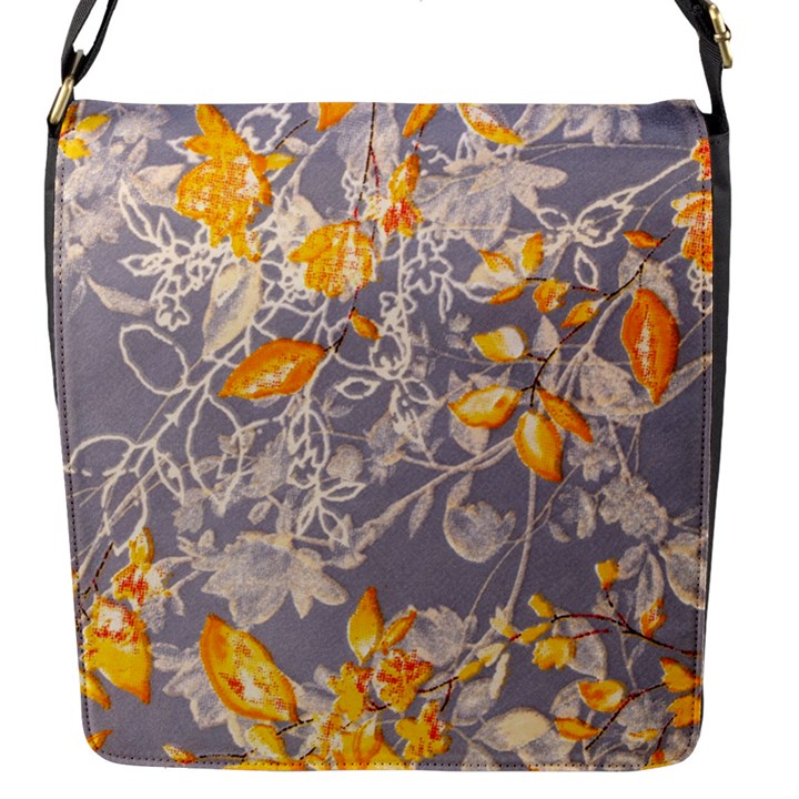 Fabric Floral Background Flap Closure Messenger Bag (S)